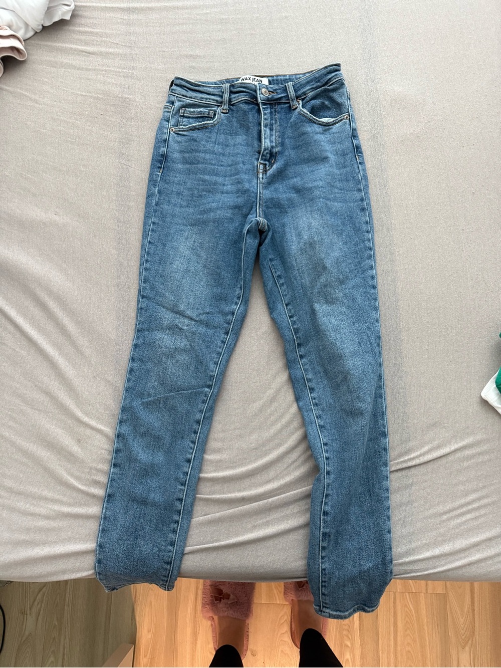 High-Rise Slim Straight Jeans in Medium Blue